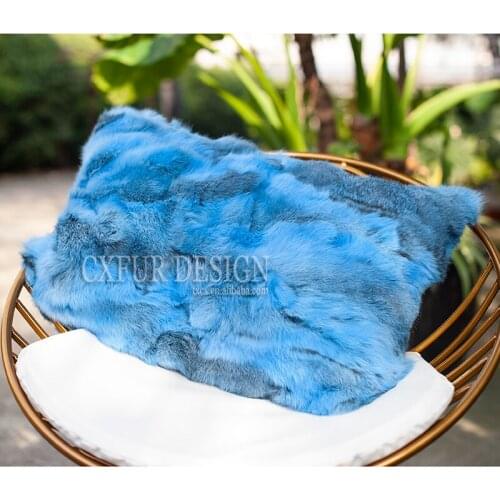 FREE SHIPPING CX-D-13D New Hot Sale Warm Furry Pillows Rabbit Fur Patchwork Real Fur Pillow Cover Case