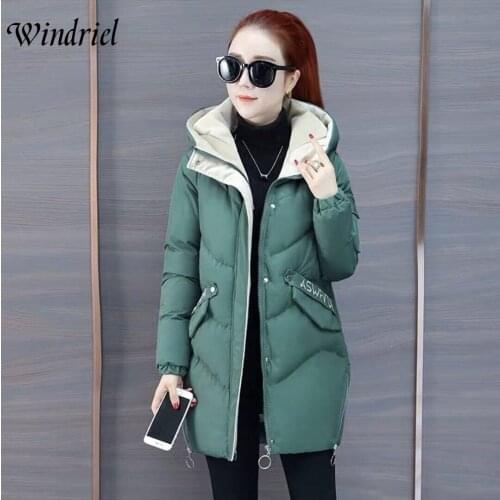 Long Winter Jacket Female Letter Zipper Parkas Hooded Thick Warm Clothing Women Outerwear Plus Size 3XL Wadded Coat Windriel