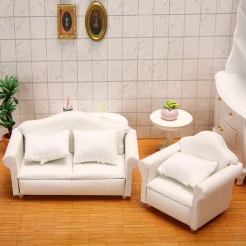 Simulation Doll House Furniture Model Toy 1:12 Wooden Miniature Living Room Accessories Sofa Stool Chair For Doll House Decorati
