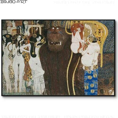Famous Artwork Hand-painted Beethoven Frieze by Gustav Klimt Oil Painting Reproduction Beethoven Oil Painting for Living Room
