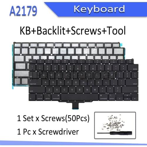 New for Macbook Air 13" A2179 Keyboard US UK English French Spanish German Danish Italian with Backlight Screws Set 2019 Year