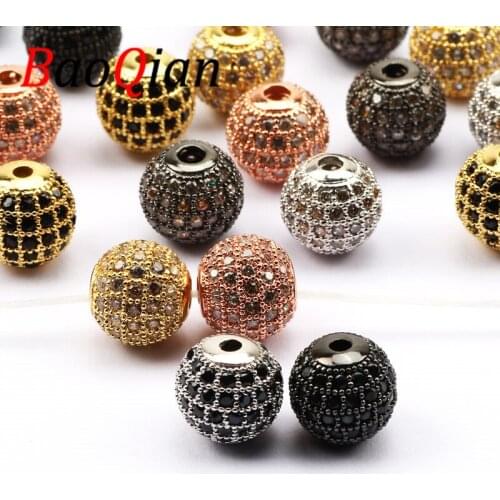 2/4pcs Round Copper Alloy Black White Crystal Inlaid Beads For Jewelry Making Necklace Bracelet Clothing Decoration Accessories