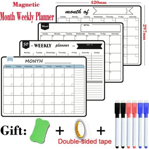 A3 Size Magnetic Month Weekly Planner Whiteboard for Wall Dry Erase Bulletin Board Calendar Table Kitchen Menu Fridge Stickers