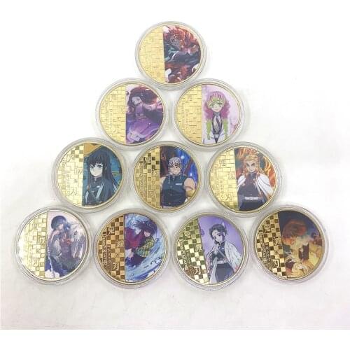 10 types select Japan Anime Demon Slayer gold coin Kamado Tanjirou 10000 Yen 24k coin for Gift Kimetsu no Yaiba souvenir