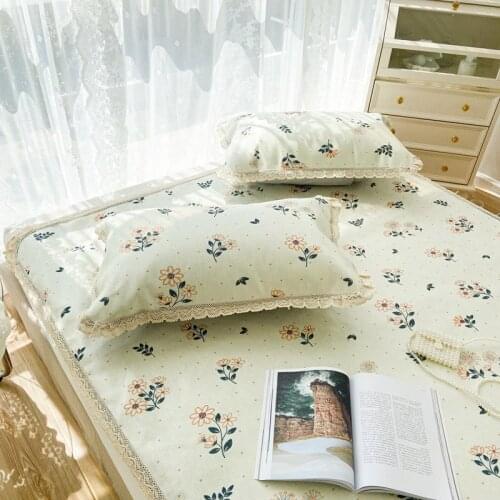 Princess Style Ice Silk Three-Piece Set of Summer Sleeping Mat Korean Floral Lace Summer Air-Conditioning Soft Seat Machine