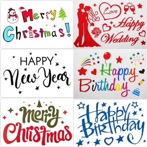 New Merry Christmas New Year Stickers Transparent Bobo Balloon Diy Decors Spanish Happy Birthday Wedding Sticker Party Supplies