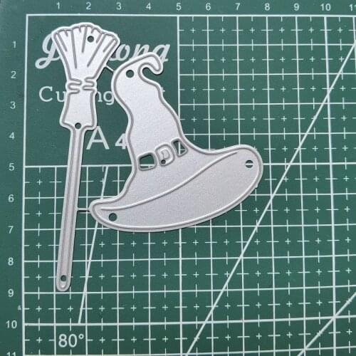 Customizable cheap New Halloween Wizard Witch Hat Broom Metal Cutting Dies Scrapbooking for Card Making