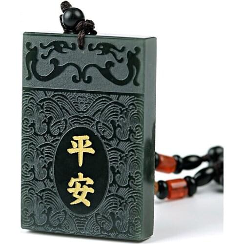 Natural Hetian Jade Dark Green Necklace For Men Women Lucky Peace Pendants with Necklace Chain Sweetheart Jewelry