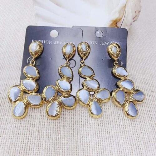 New Elegant Pearl Stud Shell Drop Earrings Dangle Earring Copper 24K Gold Plated 3pairs