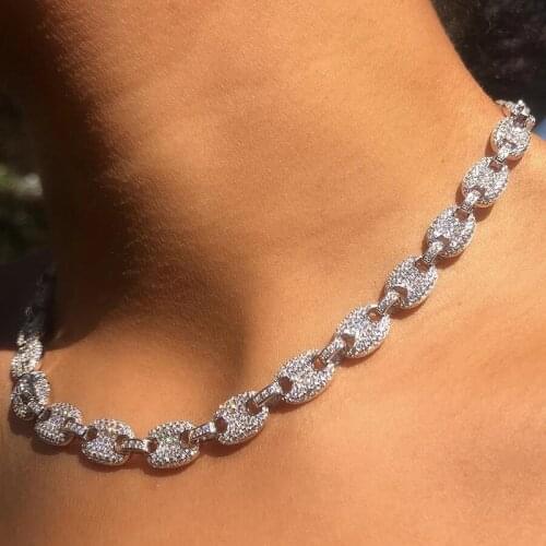 New Coffee beans Necklace Puffed Marine Chain 12mm Hip hop Link Silver Color Multicolor Fashion Punk Choker Charms Women Jewelry