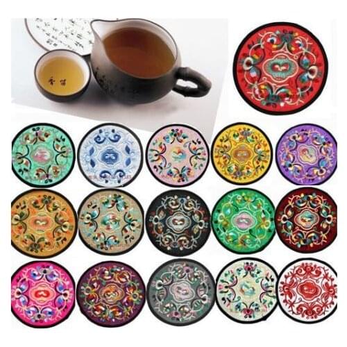 Wholesale 5pcs Chinese Handmade Silk Embroidered Cup Mat Pad Coaster