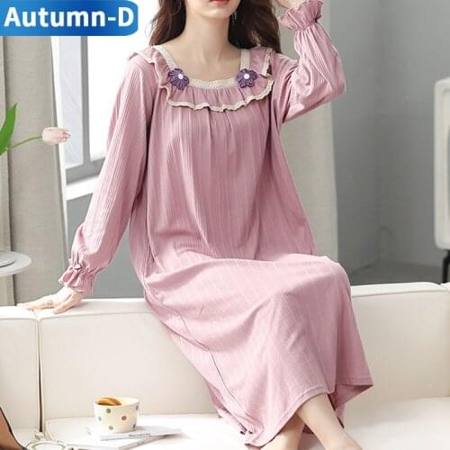 Autumn Pijamas Cotton Night Dress Women Nightgowns Plus Size Sleepwear Retro Night Wear Long Sleeve Home Clothes Femal Nightie