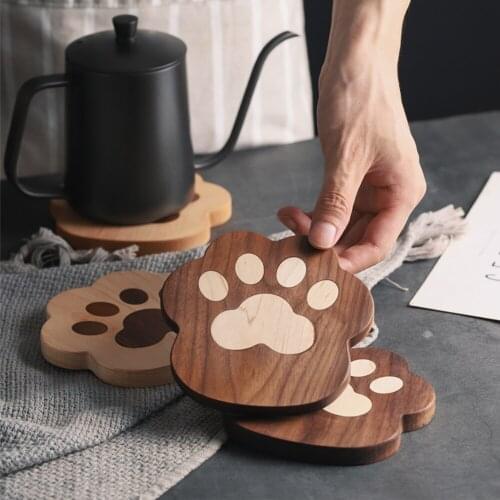 Cat Paw Design Solid Wood Coffee Cup Coaster Cup Tray Anti-hot Tray For Bowl Plate Home Hotel Office Teacup Teapot Tray