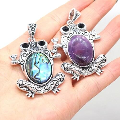 Natural Stone Alloy Pendant Frog-shaped Inlaid Gem Handmade DIY Retro Trend Necklace Sweater Chain Jewelry Accessories Making