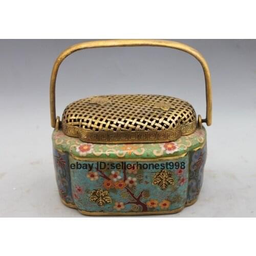 Chinese Bronze Cloisonne Enamel Lucky lotus flower portable Incense Burner