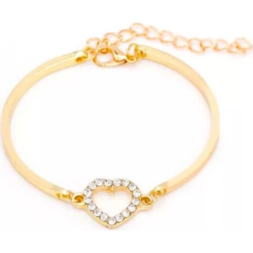 Simple Design Hollow Out Heart-shaped Bracelet Exquisite Womens Rhinestone Bracelet Jewelry Fashion Ladies Party Accessories