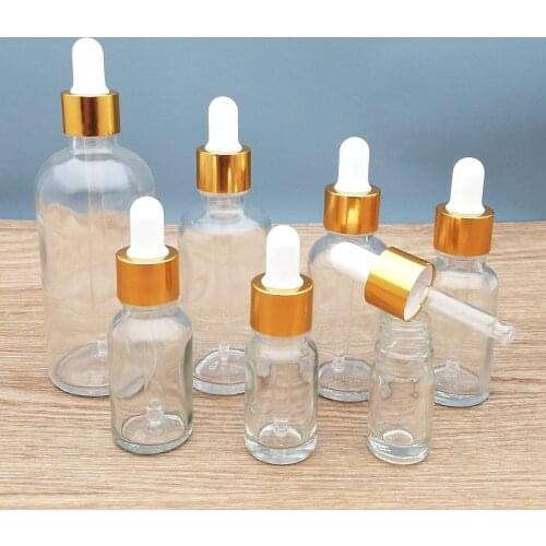 10pcs 5ml to 100ml clear Glass Dropper Bottle Reagent Pipette with golden circle White suction head for school experiment