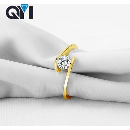 QYI Wedding Accessories Round Sona Simulated Diamond 14K Solid Yellow Gold Rings For Women Bridesmaid Gift Bridal Set Engagement