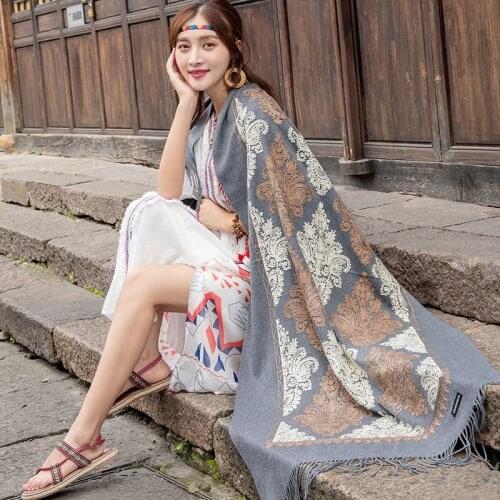 Scarf handmade embroidery female autumn schal winter national style thick double-sided cape shawl all-match long fashion women