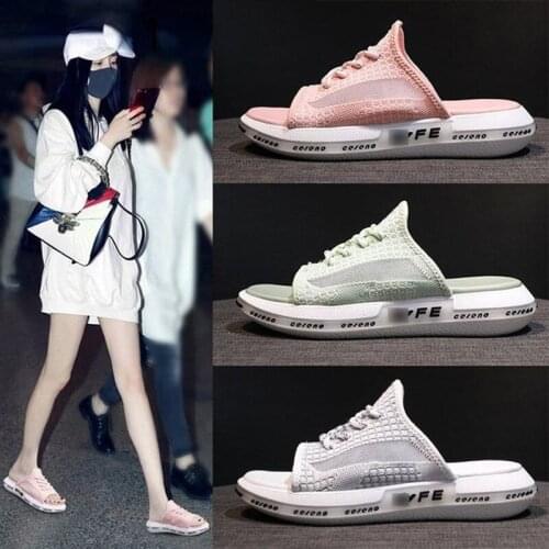 2021 Womens Outside Slides Fashion Air-mesh Breathable Home Slippers Lightweight Durable Summer Sandals Female Casual Flip Flop