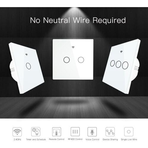 WiFi Smart Wall Switch No Neutral Wire Needed Wireless Smart Life Single Fire Work with Alexa RF433 Tuya Remote Control
