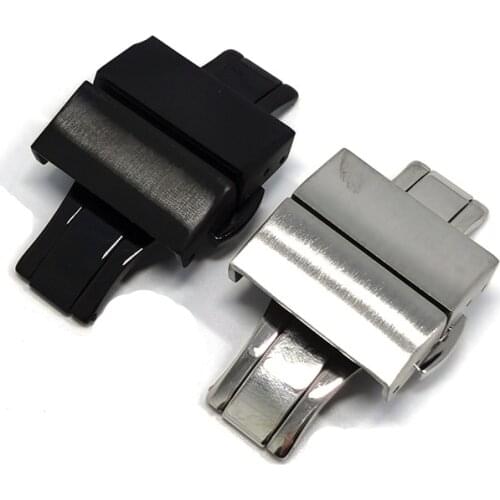 316L Stainless Steel 18mm 20mm 22mm Watch Clasp Butterfly Buckle Metal Double Press Clasp Watch Repair Accessories Silver Black
