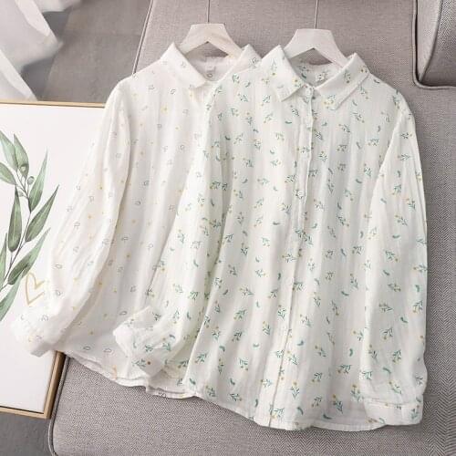 Spring Autumn Casual Sweet Double Layer Cotton Pastoral Floral Shirt Women Turn Down Collar Female Blouses Tops U266