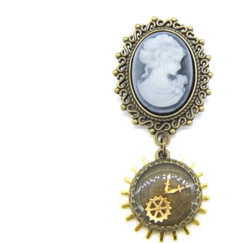 Honourable Lady and Clock Gears Drop Women`s Steampunk Brooches Accessory