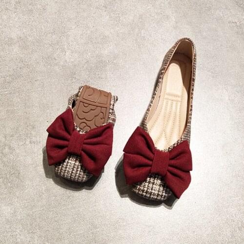 Summer and Autumn Flat Square Toe Single Shoes Women Shallow Mouth Sweet Fairy Wind Big Bow Shoes Soft Sole Work Egg Roll Shoes