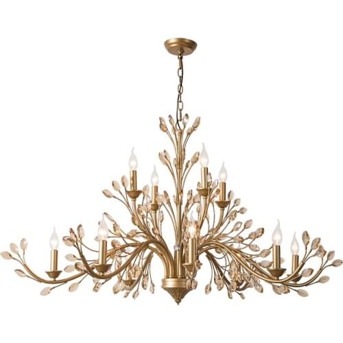 Gold chandelier modern Crystal living room chandelier lighting led light luxury villa double wrought iron chandeliers ceiling