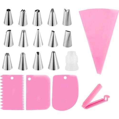 20pcs Icing Piping Nozzles Pastry Bag Decorating Scraper Flower Cream Tips Converter Baking DIY Cake Tools