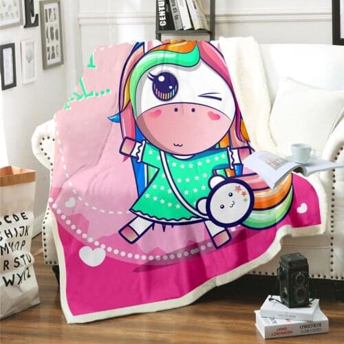 2020 NEW Rainbow Horse Unicorn Blanket 3D Print Sherpa Blanket on Bed Kids Girl Flower Home Textiles Dreamlike Style 07