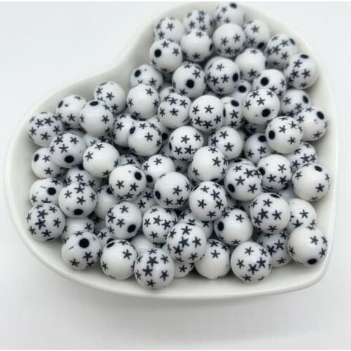 50pcs 8mm Round Stars Pattern Beads Acrylic Spaced Beads For Jewelry Making DIY Handmade Charms Bracelet
