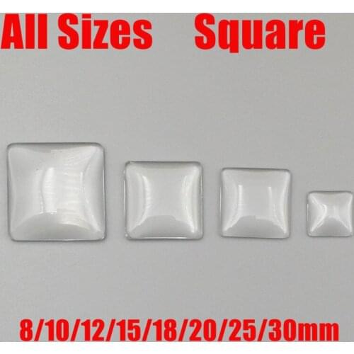 8/10/12/14/18/20/25/30 mm Square Clear Glass Cabochon Flat back Glass beads Jewelry Finding Cameo Pendant Settings F103