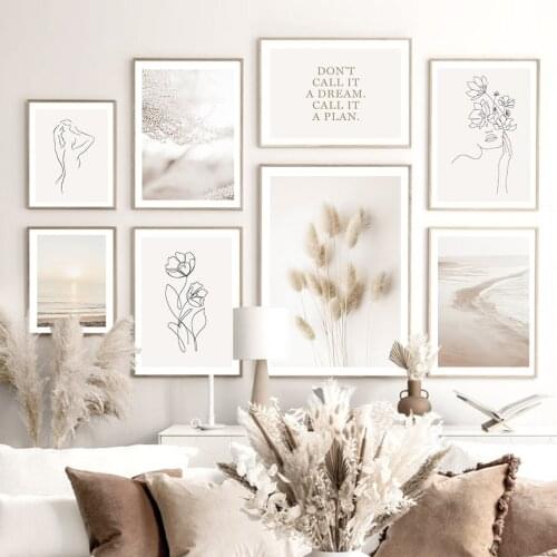 Abstract Sea View Body Line Floral Boho Posters Canvas Painting Wall Art Print Picture for Living Room Interior Home Decoration