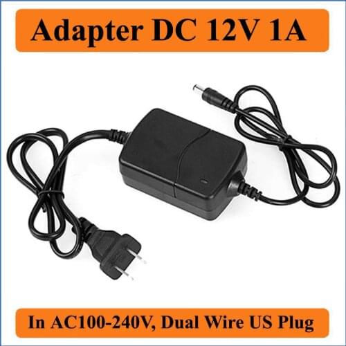 12V 1A US Plug AC DC adapter Dual wire/Cable input AC100-240V to DC 12V charger Power Supply for Led Strip Lights CCTV Camera