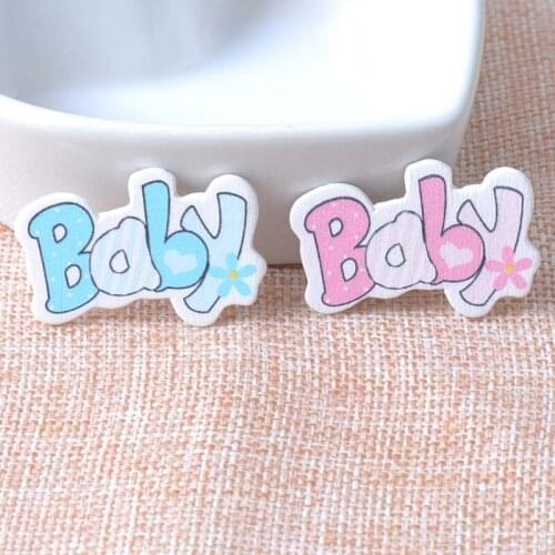 No Holes blue/pink Baby painted Wood Handmade Buttons For Scrapbooking Craft 20pcs 25x36mm MT0452