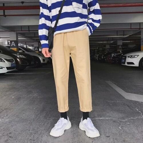 JDDTON Mens Large Size Pants Elastic Waist Ankle Length Trousers Straight Casual Hip Hop Harajuku Fashion Male Streetwear JE548