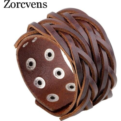 Modyle Black & Brown Genuine Leather Bracelet With Alloy Buckle Adjustable Fashion Women & Men Bracelets Jewelry