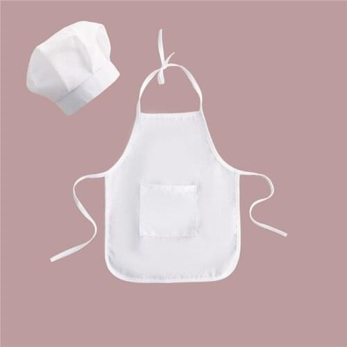 2Pcs Cute Baby Chef Apron and Hat Infant Kid White Cook Costume Photography Prop H55B