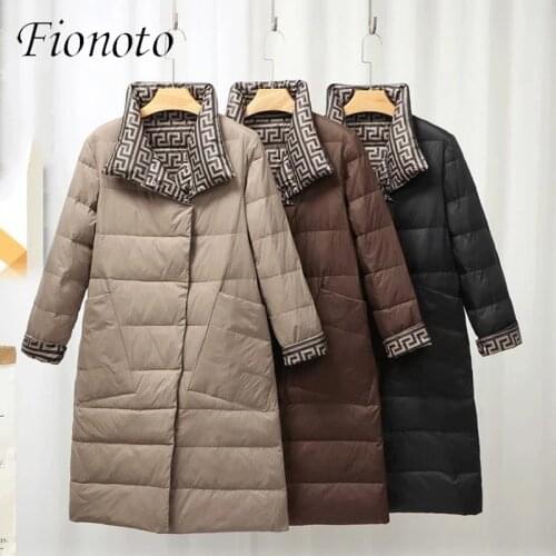 Double Sided Korean Down Jacket Winter 2021 Turtleneck Warm Long White Duck Down Coat Double Breasted Parkas Female Outwear