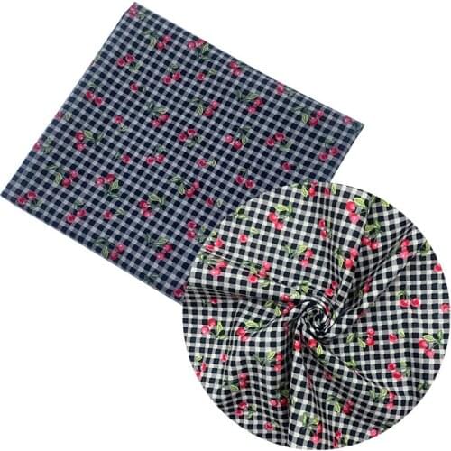 Beautiful Digital Printing 100% Cotton Black and White Bottom Cherry Pattern Sewing Material Children Fabric Diy Shirt Clothing