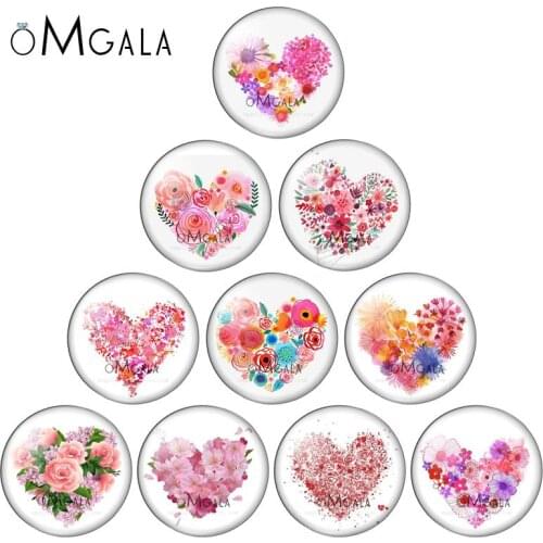 Beauty Heart Rose Flower Pattern 10pcs 12mm/14mm/16mm/18mm/20mm/25mm Round photo glass cabochon demo flat back Making findings