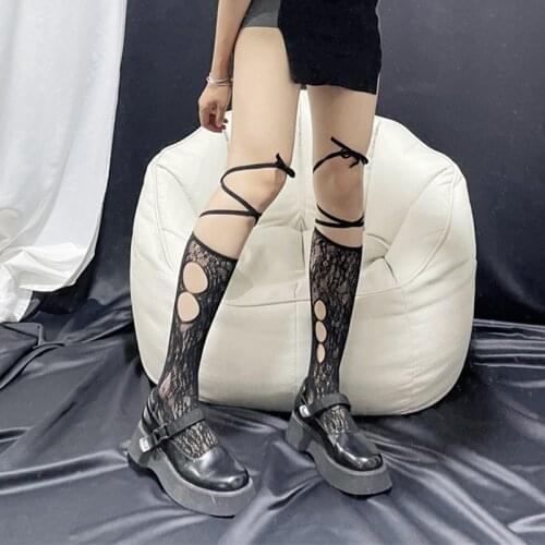 Fashion Bandage High Knee Socks Women Lolita Jk Hollow Socks Female Two Toes Long Socks Leg Girls Dress Calcetine Medias