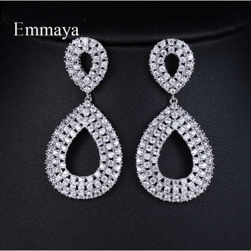 EMMAYA Fashion Female Crystal Leaf Drop Earrings Zircon Earrings Wedding Jewelry Long Dangle Earrings
