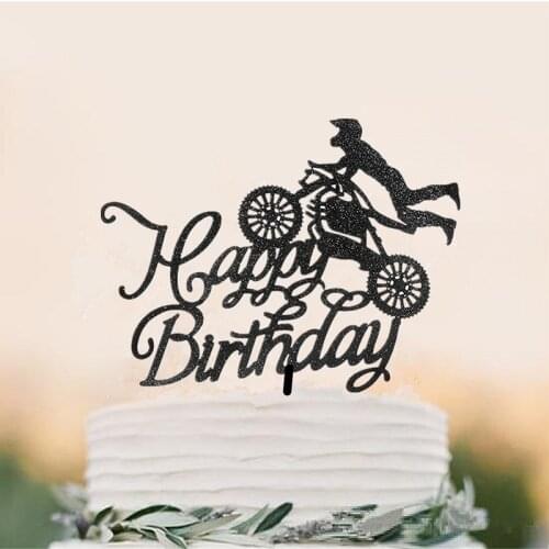 Motocross Cake Toppers Motorcycle Cupcake Toppers Happy Birthday Cake Decorations Man’s Birthday Party or Boy’s Dirt Bike Theme
