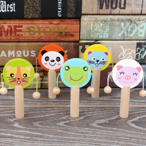 Cartoon Wooden Baby Rattle Music Toys Kid Wooden Rattle Drum Musical Instrument Percussion Toys Child Early Education Tool Gifts