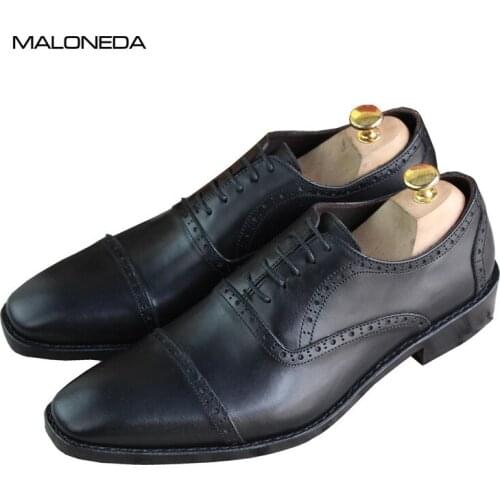 MALONEDA Handmade Mens Brogue Oxfords Leather Shoes Genuine Leather With Goodyear Welted for Business