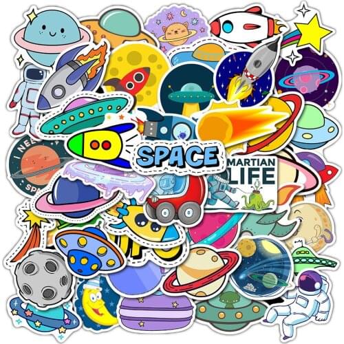 50 PCS UFO Alien Astronaut Outer Space Sticker Rocket Cartoon Skateboard Laptop Graffiti Sticker Waterproof Computer Sticker