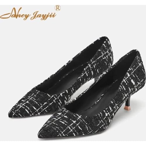 Woman Pumps Adult Lady Shoes Solid Med Thin heels Pointed Toe Sewing Slip-On Spring/Autumn Party Classic Nancyjayjii Mature 2019